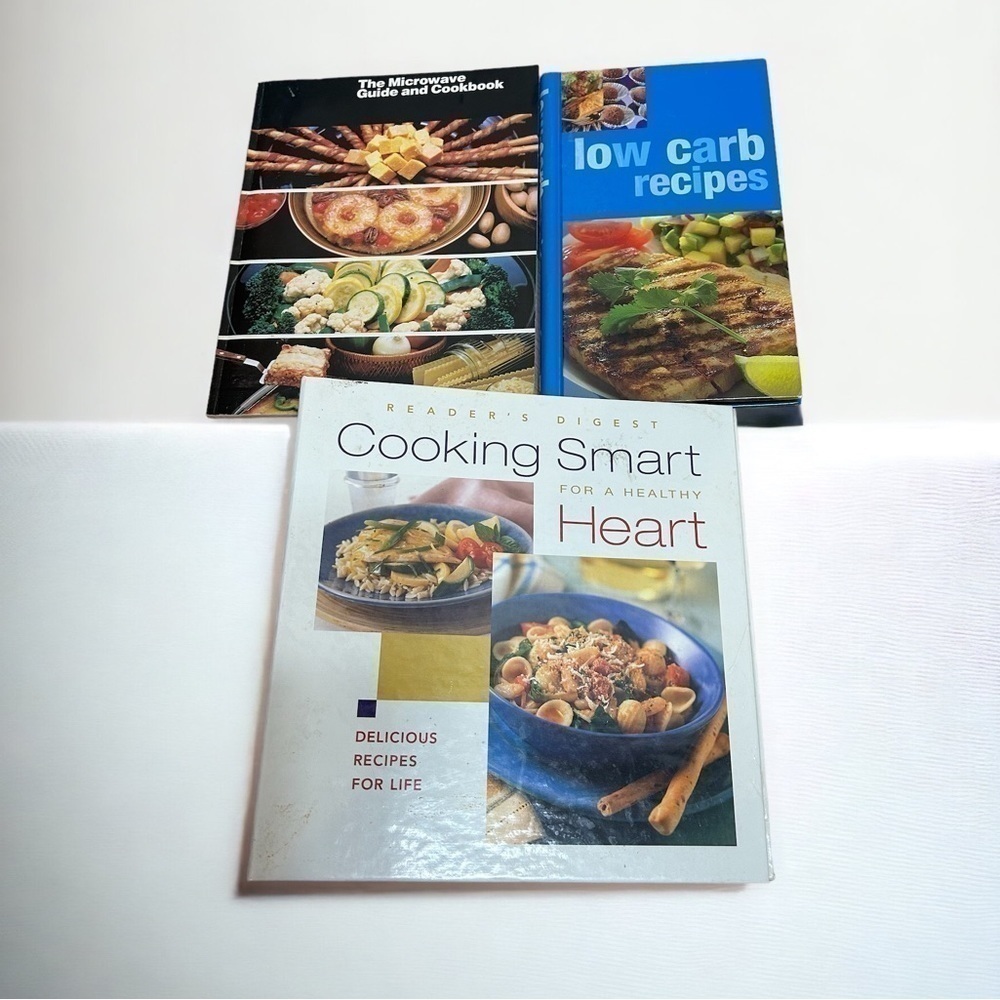 Vintage Cook Book Bundle Low Carb The Microwave Guide and Cookbook Heart Healthy
